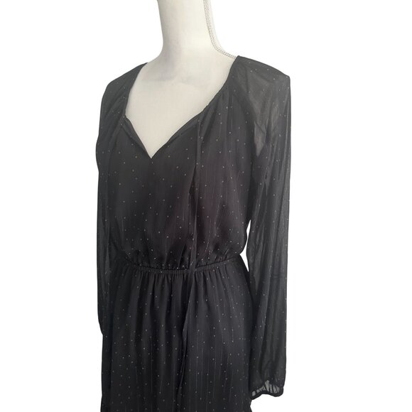 GILLI Black Brown Polka Dot Long Sleeve Dress Size Medium - Picture 4 of 6